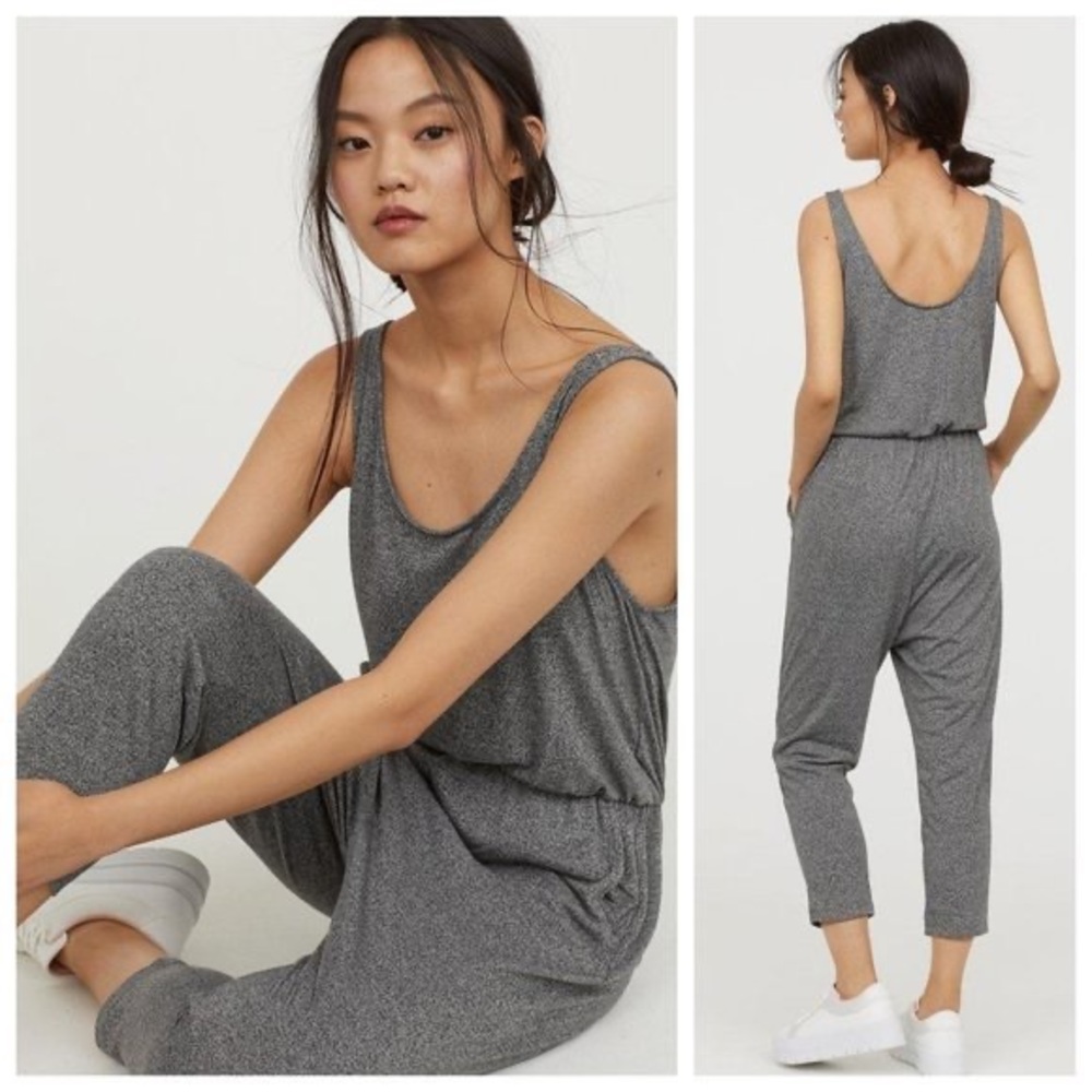 H&M DIVIDED Dark Grey Melange Jersey Comfy Lounge Jumpsuit